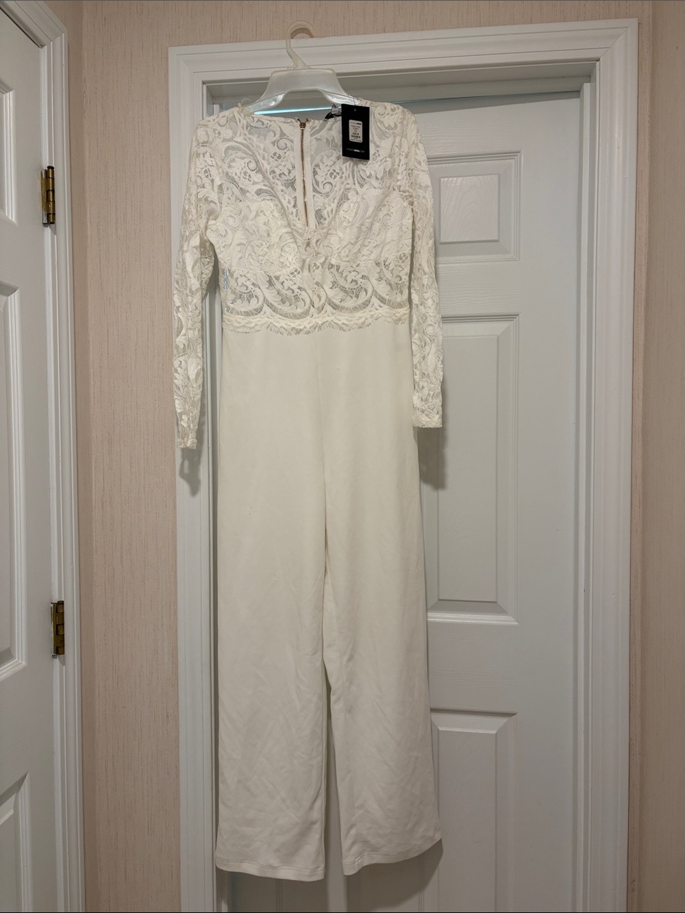 Fashion Nova Lace Bodice Long-Sleeve Jumpsuit